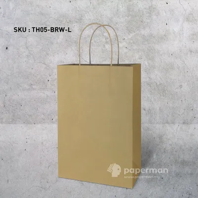 Store Age [20/25pcs] Wide Kraft Twisted Handle Paper Bag with 120gsm Japan Paper Takeaway Bag Goodies Bag Gift Bag for Wedding / Birthday / Annual Dinner / Party - Size M