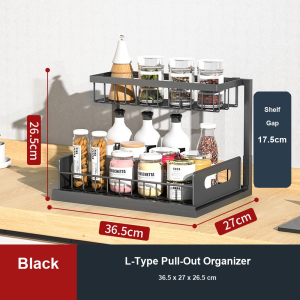 【Pure Care】 Under Sink Pull Out Organizer / Kitchen Cabinet Storage Rack / L-Shaped Sliding Shelf