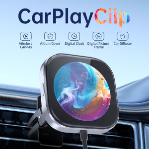 Ottocast CP91-B Smart Carplay AI Box Wired to Wireless Carplay Adapter with Multifunction Screen Digital Clock Car Diffuser Album Cover WiFi Bluetooth Auto Connect