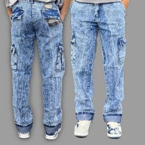 Celana Cargo Jeans Pria LoosePant reguler / Cargo pants Jeans Standard Denim washed Blue sandwash