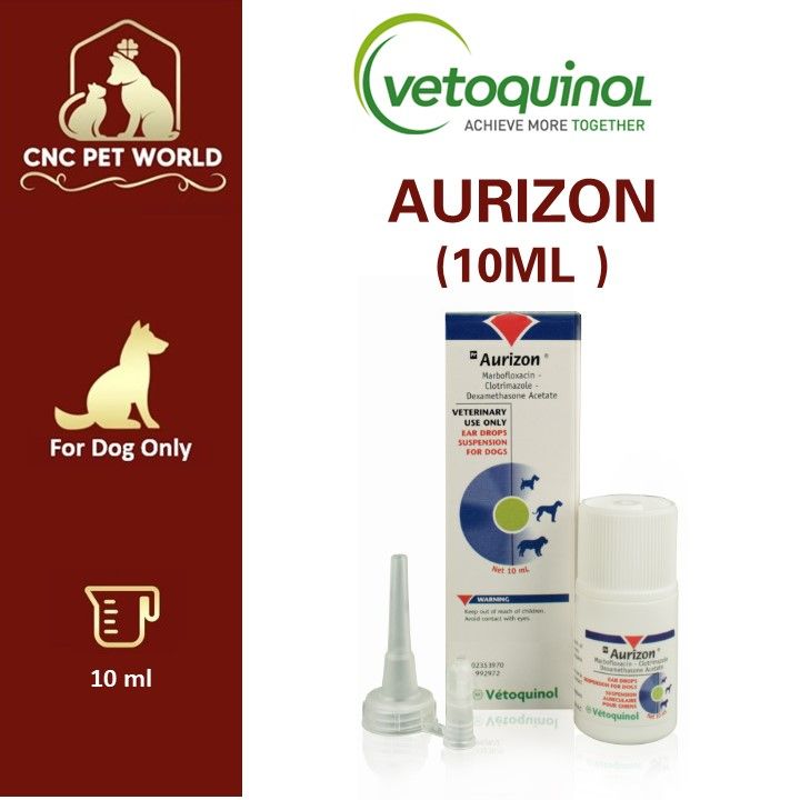 【VETOQUINOL】AURIZON EAR DROPS 10ML For Otitis Externa, Bacterial And