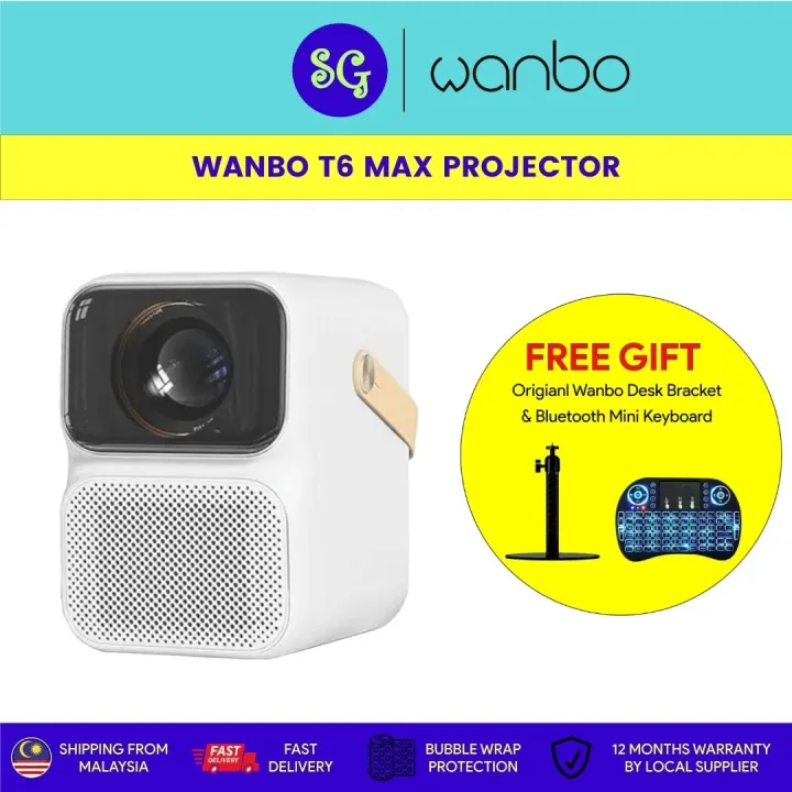 Wanbo T6 Max Projector FREE Mini Keyboard AND Stand Bracket [1080P Native Resolution | Dual Frequency Wi-Fi | Supports 4K Decoding | Electric Focus ]