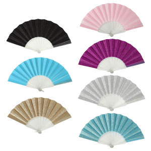 Sparkling Plastic Hand Fan Glittering Embellishment Clear Ribs Folding Fan Summer Wedding Outdoor Picnics Decors Craft