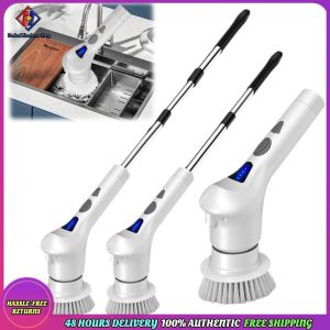 Vodool Household Cleaning Brush with 8 Replaceable Brush Portable Power Shower Brush with Adjustable Extension Handle for Tile Floor