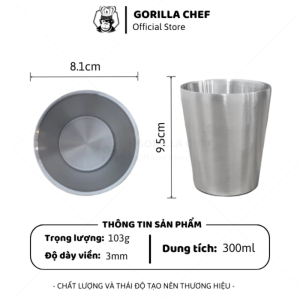 Ly inox 2 lớp 300/350/450ml GORILLA CHEF ly uống nước chất liệu thép không gỉ không giữ nhiệt