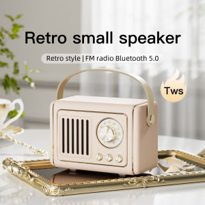 【🔥SG SELLER🔥】RICHMENTGADGET Portable Wireless Speaker Retro Style Bluetooth Speaker with FM Radio Vintage Decor Wireless Mini Bluetooth Speaker with Mic Microphones Jack Small Old Fashion Style for Kitchen Desk Bedroom Home Office Party Outdoor Gift