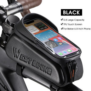 WEST BIKING Bicycle Bag Front Tube Bag Waterproof MTB Road Bike Front Frame Bag Touch Screen Phone Case For 7.0 Inch Phone Bike Accessories