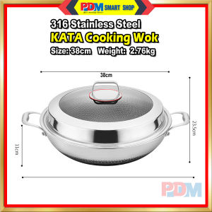 PDM KATA 316 Stainless Steel Multi-layer Honeycomb Non-sticky Cooking Wok/Pan with ear and lid (36/38/40/42/44cm)
