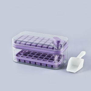 Ice cube maker tray double large ice cube molds quick freezer tray storage ice box 双层制冰盒 一件脱模 64格冰格 送冰铲