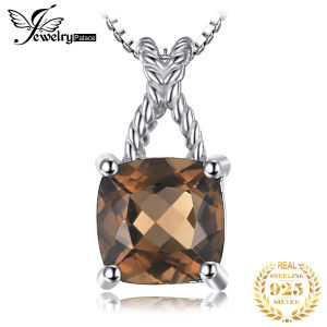 JewelryPalace 925 Sterling Silver Pendant Necklace for Women Without Chain Square Natural Smoky Quartz Gemstone Statement Necklace