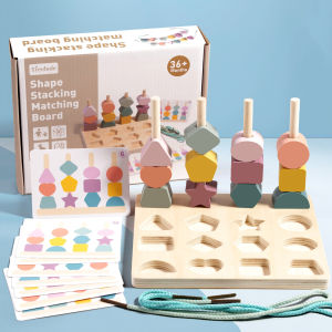 Đồ Chơi Gỗ Montessori 3 Trong 1 Dành Cho Trẻ Em Giáo Dục Sớm Bảng Xếp Hình Học Dạng Cột Bảng Nhận Thức Xâu Chuỗi