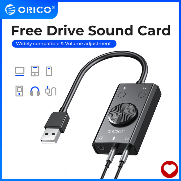 ORICO USB External Sound Card with Headset Port+1 Microphone Port Jack 3.5mm Adapter Mute Switch