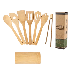 7 in 1 Eco Friendly-Bamboo Kitchen Utensil Set Tool Kitchenware with Bamboo Utensil Holder for Cooking