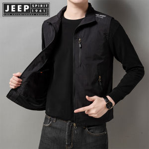 JEEP SPIRIT 1941 ESTD Spring Mens Vest Outwear Casual Standing Collar Outdoor Sports Quick Dry Tank Top Loose and handsome