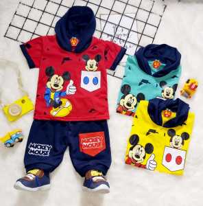 Setelan Baju Anak Bayi Motif Mickey Usia 0-12 Bulan | Baju Bayi Laki laki | Baju Hoodie Kupluk Bayi