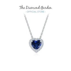 TDG 10K White Gold Lab-Grown Blue Sapphire Heart Pendant Necklace
