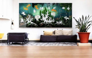 Bộ Tranh sơn mài khảm cừ 4 tấm QUẦN NGƯ HỘI TỤ size 80x160 cm hàng cao cấp dày dặn xuất khẩu