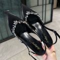 Giày Sandal Cao Gót Mũi Nhọn Satin Đính Đá Sang Chảnh Đế 5cm Dáng Slingback Có Quai Điều Chỉnh CG11 
Taoladyshoes. 
