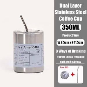 600ML 304 Stainless Steel Double -layer Cooler Coffee Cup Portable Reusable Thermos Water Tumbler Straw Coffee Mug