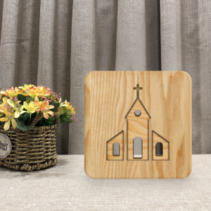 Desktop 3D Wooden Cross USB LED Night Light Table Lamp Home Decoration Gift