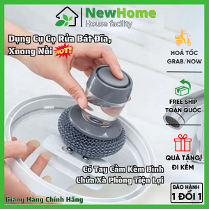 Dụng Cụ Cọ Rửa Xoong Nồi Rửa Bát Đĩa Có Tay Cầm Kèm Bình Chứa Xà Phòng Tiện Lợi