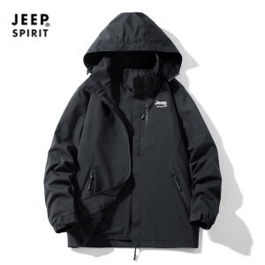 JEEP SPIRIT Solid Color Waterproof and Wear-resistant Jacket Spring and Autumn New Outdoor Single-layer Thin Mountaineering Suit Windproof and Breathable Couple Trench Coat Jacket Casual Coat