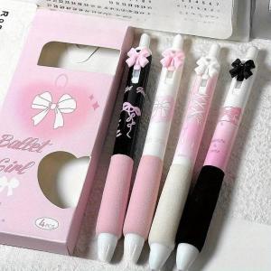 4pcs Cute Retractable Pens Cartoon Gel Soft Grip Pens 0.5mm Black Office School Supplies