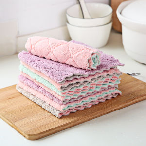 O.B.S Kitchen Towel Kitchen Cloth Coral Cloth Thickened Double Layer Dishcloth Oil-Free Absorbent Rag