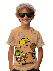 [Local Stock] VCC Cute Capybara Boy Clothes Cartoon Graphic Short Sleeve Tee Boy Child T-Shirt Summer Loose Top Fashion Kids Clothes Boys Clothing