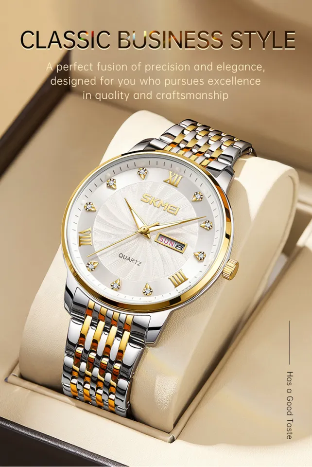 Original SKMEI 7071 Men Fashion Watches Quartz Watches Casual Wristwatches  30M Waterproof Watches Calendar Dial Stainless Steel Folding Clasps