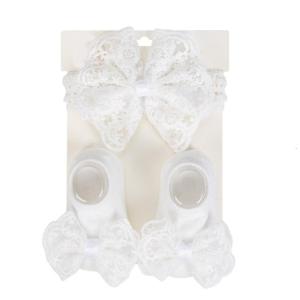 Sweet Baby Bowknot Headband Hairband Strong Gripped Socks Set for Newborns to 12 Months Soft Fabric Headwear