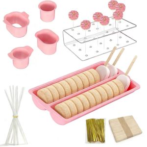 JACAUY Reusable Cake Pop Mold Set Non-Stick Double Row Tray Lollipop Mold Creative with Acrylic Stand Cake Pop Cutter Home Baking