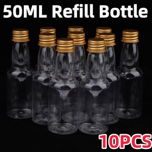 10Pcs 50ML Plastic Bottle Clear PET Bottles with Screw Lid Mini Liquor Bottles with Leak Proof Screw Lid Plastic Bottling Bottle Transparent Small Wine Bottle