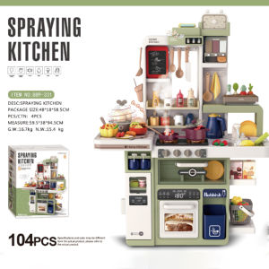 Brett-Childrens kitchen set toys 95 cm in length 104-piece set featuring lighting sound and spray functions for girls toys