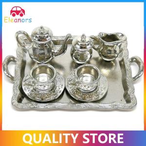[Eleanor] 10Pcs 1: 12 Dollhouse Furniture Miniature Dining Ware Metal Tea Cup Plate Set