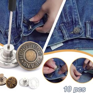 ANNTYE1 10pcs Replacement Jeans Buttons Nailless Removable Pants Pins Durable Waist Adjust No-Sewing Metal Button