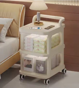 Rak Troli Susun Serbaguna Plastik Rak Trolley Dorong Laci Rak Anak Aesthetic Troli Dorong Baju Baby Stuff Laci Penyimpanan Dengan Roda