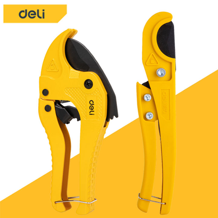 Deli กรรไกรตัดท่อ PVC ขนาด 33-42 มม. ใบมีด 65Mn พร้อม Safety Lock