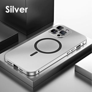 Metal Magnetic Matte Case For iPhon 15 12 13 14 Pro Max 14Plus For Cover Alloy Film Aluminium Frame Wireless Charging