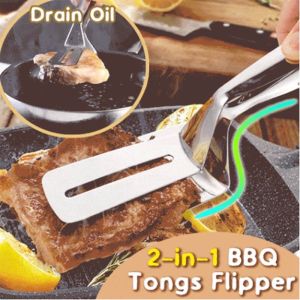 2 in 1 Frying Shovel Clip Multifunctional Fried Clamp Cooking Fried Fish Scoop Clamp Stainless Steel Food Clamp Barbecue Shovel Clip Fried BBQ Tongs Bread Meat Vegetable Clamp Kitchen Utensils