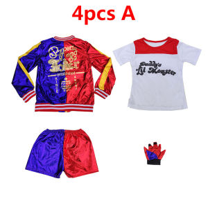 Children Harley Kids Girls Cosplay Costumes Quinn Harleen Quinzel Joker Monster Jacket Party Clothes