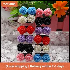 【Local shipping】 12 Pairs Mystic Rose Stud Earrings Mixed Color Flower Earrings Wholesale
