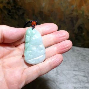 Natural untreated Burma Jade (Type A Jadeite) light green pea green Bat Hulu & Ruyi pendant (with certificate) [Natural Crystal] 翡翠淡绿豆青福禄寿(蝙蝠、葫芦)如意吊坠(带证书)