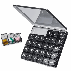 OOC Transparent Monthly Pill Organizer Squeeze-to-Open Plastic 30 Day Pill Case Durable Compartments Portable Storage Box for Vitamins