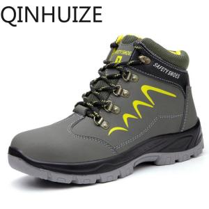 QINHUIZE Safety shoes mens high-cut smash-proof puncture wear-resistant waterproof welder shoes winter plus velvet steel toe work safety boots site protective shoes