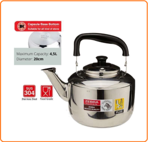 Ấm đun nước inox 304 Cao cấp ZEBRA Century Plus an toàn cho sức khỏe (Có reo)- 3 đáy siêu bền chuyên dùng cho bếp từ- HÀNG THÁI LAN CHÍNH HIỆU