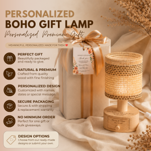 Customized Personalized Boho Bedside Lamp with Drawer Engraved Gift Package Souvenir Giveaways