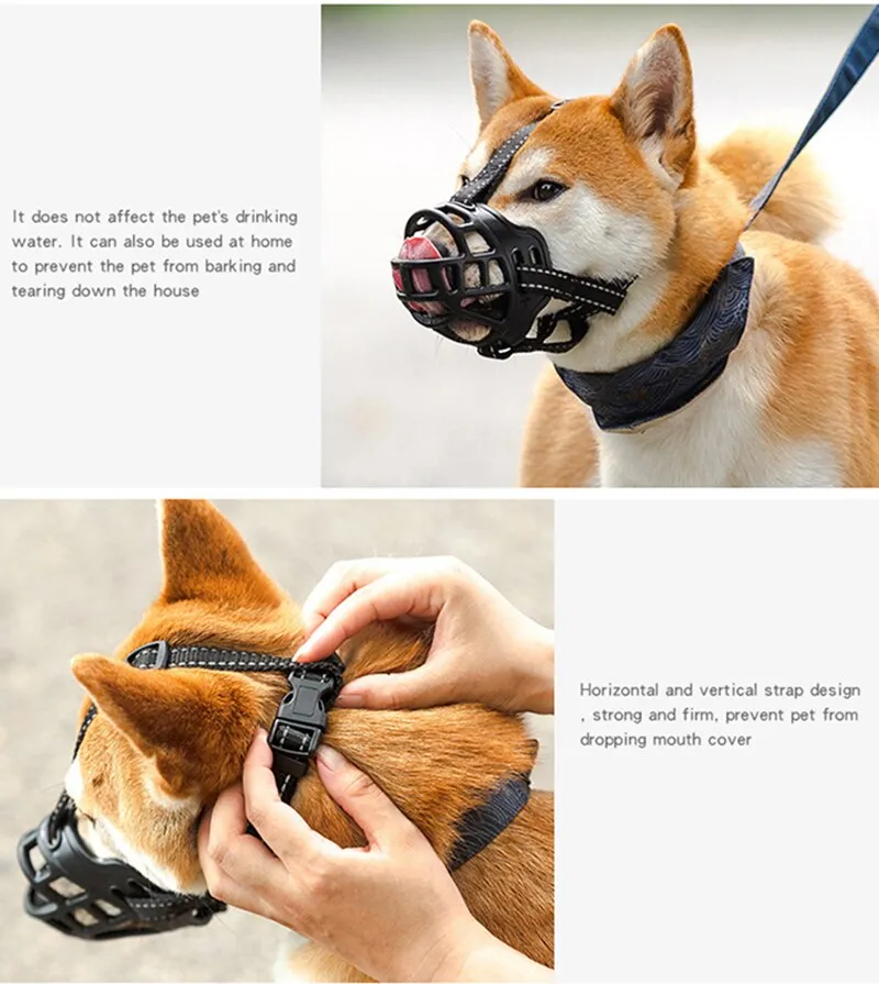 Adjustable Dog Muzzle with Reflective Strip Flexible Silicone Anti