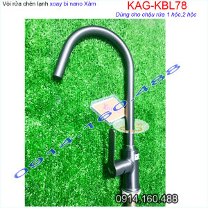 Vòi bếp lạnh KAG-KBL78 cao 33cm cần cong xoay 180 độ màu xám ghi vòi chậu chén bát Roxanee không gỉ séc xả nước mạnh chất lượng tốt sử dụng siêu bền