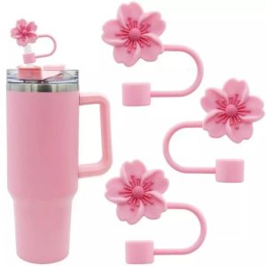 Flower Silicone Straw Covers for Stanley Cup Cute Silicone Flower Shape Drinking Dust Cap Straw Tips Cover Cup Accessories
